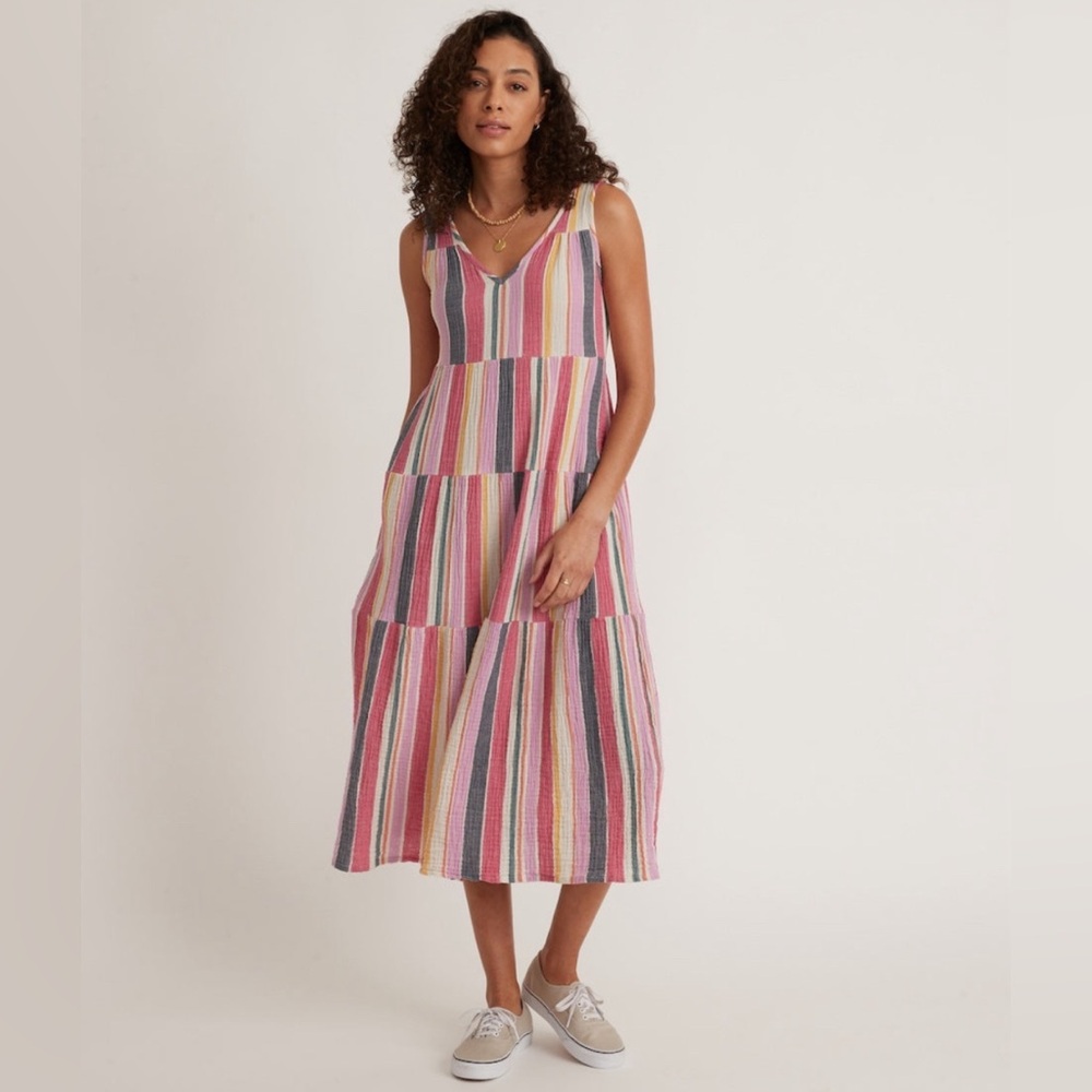 Marine Layer Corinne Maxi Dress in Multi Stripe, Size L New w/Tag SOLD OUT!